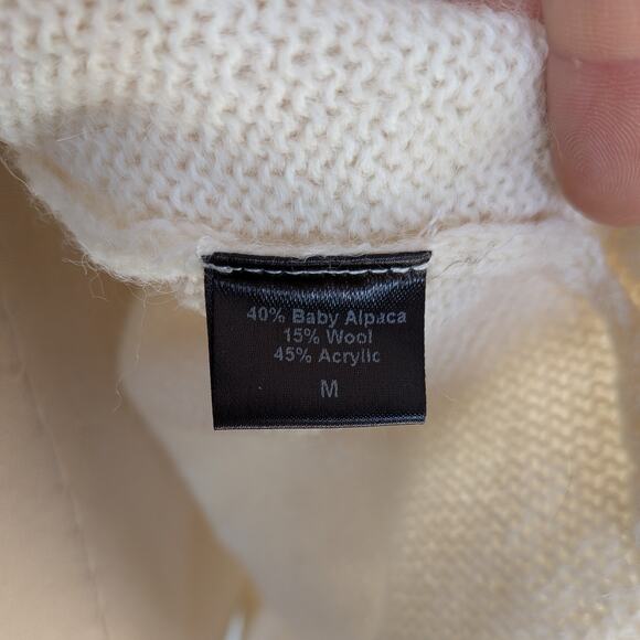 Jenni Kayne Alpaca Sweater M Cream Pullover Wool Slit Open Back Crew Neck Work - Picture 7 of 9